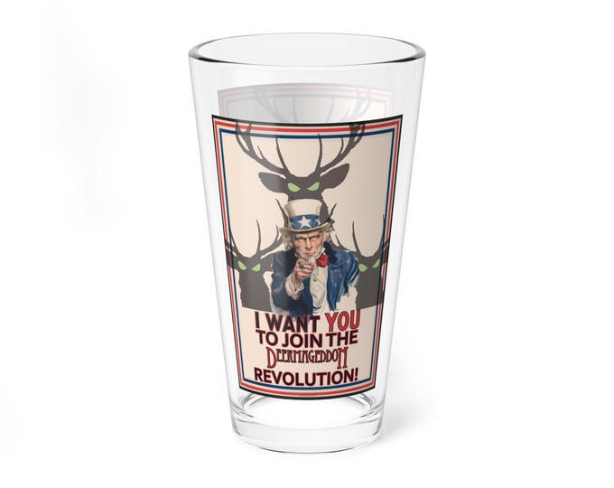 Official Deermageddon the Musical Uncle Sam with Deer Pint Glass