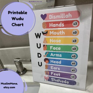 Wudukaart moslim kinderen islamitische muurkunst regenboog afdrukbaar