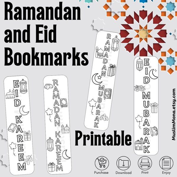 Marcapáginas para colorear de Eid de Ramadán: actividad imprimible para el aula o la mezquita.