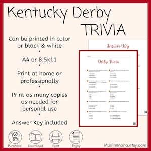 Kentucky Derby Activity Derby Trivia Game Printable