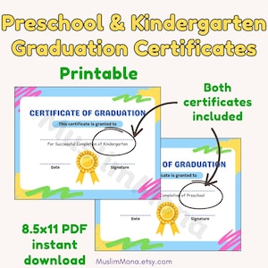 Colorful Printable Graduation Certificates – Preschool Graduation & Kindergarten Graduation | Printable PDF | Classroom or Homeschool Use