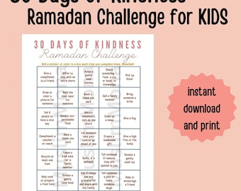 Ramadan Good Deed Kindness Challenge, Printable, for Muslims, classrooms