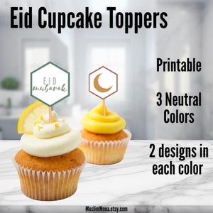 Eid Cupcake Topper Eid Al Fitr Party Decor Neutral Colors Printable