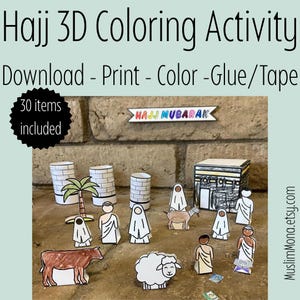 Escena del Hajj en 3D imprimible - Manualidad para colorear y actividades de Eid al-Adha y Hajj