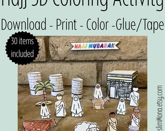3D Hajj Scene Diorama Printable - Eid al-Adha & Hajj Activity Coloring Craft
