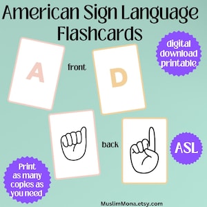 Printable ASL Alphabet Flashcards | American Sign Language | Modern Colors Double-Sided | Educational Sign Language Cards | Instant Download