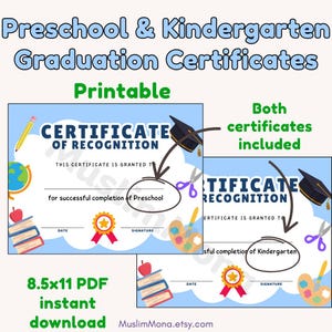 Printable Graduation Certificates – Preschool Graduation & Kindergarten Graduation | Printable PDF | Classroom or Homeschool Use