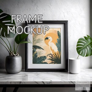 Black Wooden Frame on a Marble Tabletop- PSD and JPG Files for Digital Artwork, Prints, Posters, Etsy Listings & Creative Display