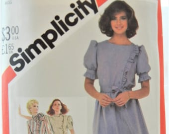 Asymmetrical Front Dress, Cossack or Bow Tie Neck, Simplicity 5543 Misses Size 10