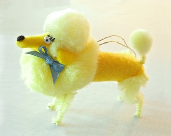 Pom Pom Poodle Christmas Ornament Decoration in Sunshine Yellow, Retro 50s, 60s Vintage Style