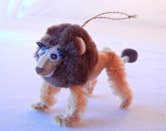 Friendly Lion Christmas Ornament Mirror Decoration, Retro Style Handmade 60s 70s