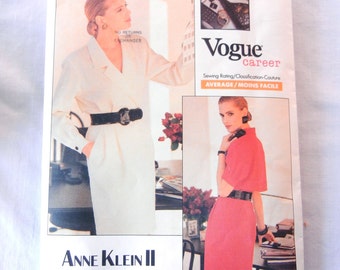 Vogue Career Pattern Trench Coat Dress, Designer Anne Klein II, 2057, Misses 6 Bust 30 1/2, 40s Noir Detective Style