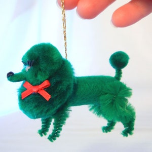 Dark Green Poodle Christmas Ornament, Retro 50s Nostalgia Pom Pom Animal image 1