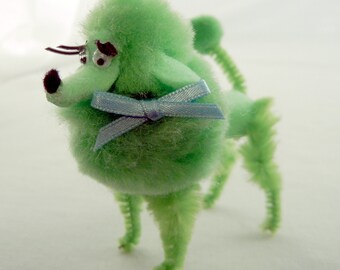 Pom Pom Caniche Miroir Ornement, Vert Rétro 50s 60s Nostalgie, Ornement de Noël