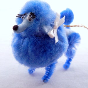 Blue Pom Pom Poodle Ornament, Retro 50s 60s Style Nostalgia image 1