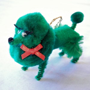 Dark Green Poodle Christmas Ornament, Retro 50s Nostalgia Pom Pom Animal image 2