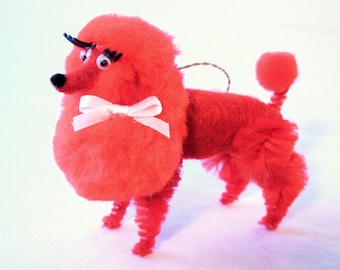 Red Pom Pom Poodle Decoration, Classic 50s Style Nostalgia