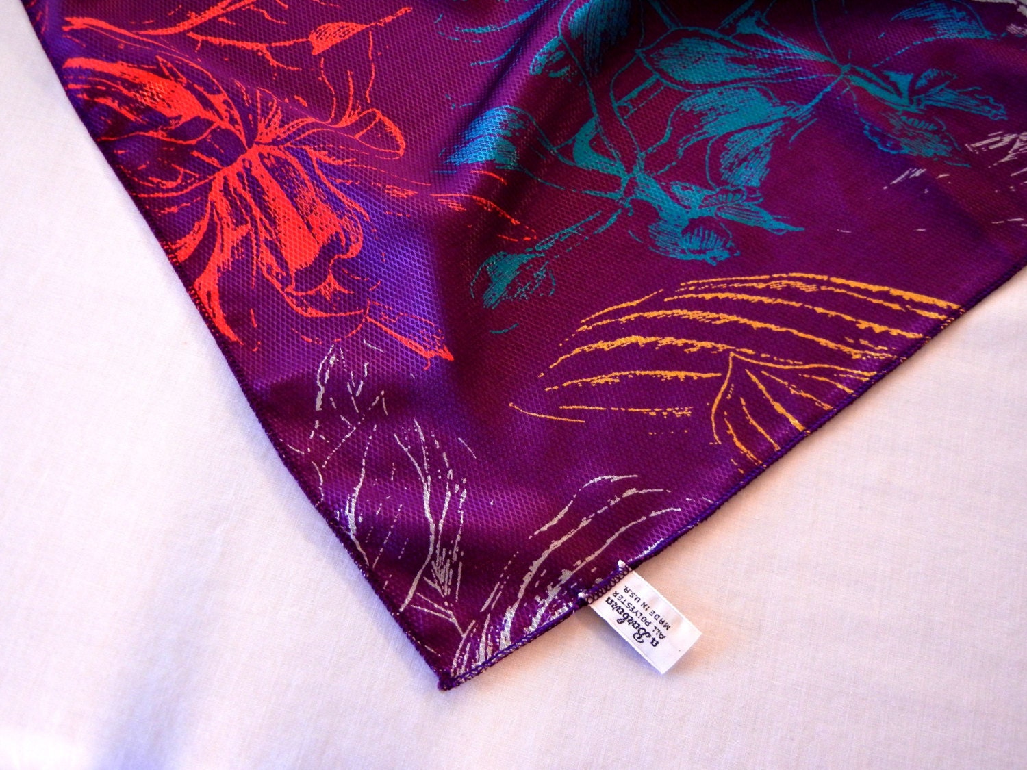 Purple Tropical Print Scarf Xlarge Floral Print Purple Silver - Etsy