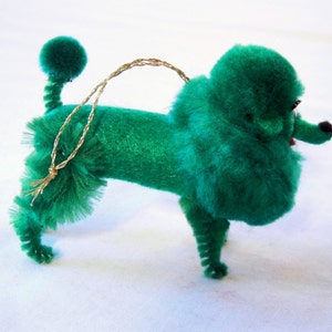 Dark Green Poodle Christmas Ornament, Retro 50s Nostalgia Pom Pom Animal image 4