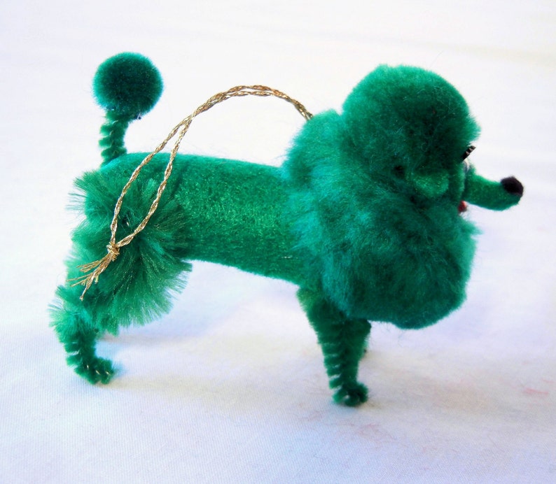 Dark Green Poodle Christmas Ornament, Retro 50s Nostalgia Pom Pom Animal image 4