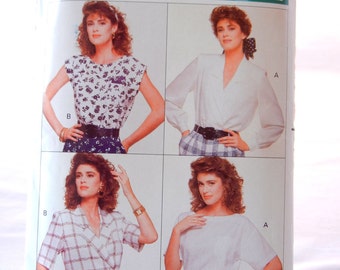 Easy Blouse Pattern, Collection of Four Retro Designs, Butterick 6085, Misses Size 6-8-10, Uncut, 80s does 40s