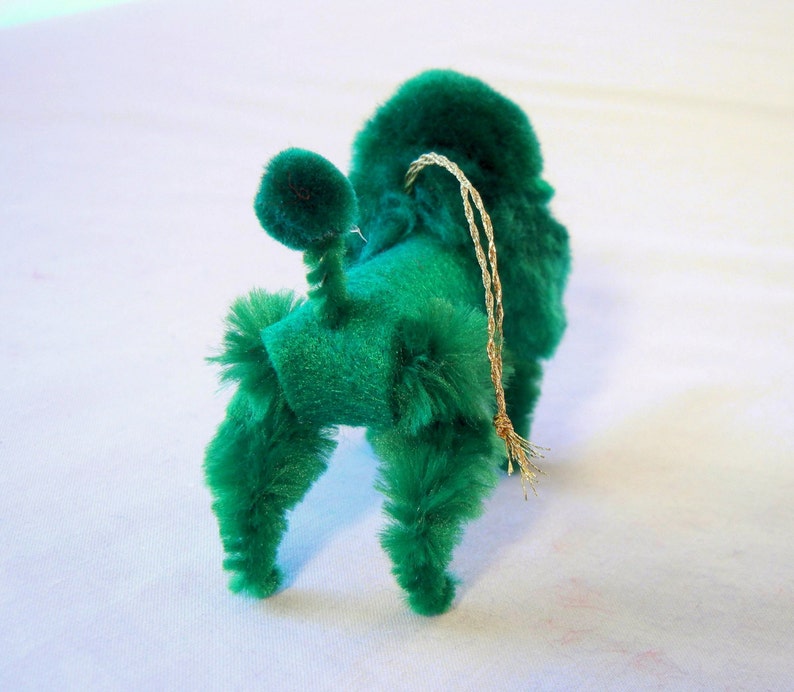 Dark Green Poodle Christmas Ornament, Retro 50s Nostalgia Pom Pom Animal image 5