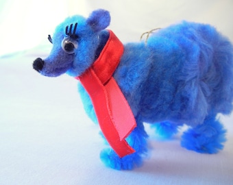 Blue Bear Christmas Ornament with Red Scarf, Retro Christmas 50s 60s Nostalgia