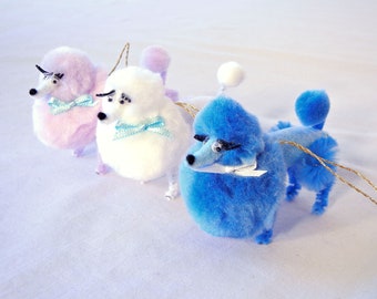 3 Pom Pom Poodle Set Pick 1 of 6 Bright Colorways, 50s 60s Nostalgia
