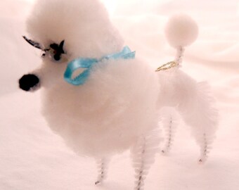 White Poodle Dog Pom Pom Decoration, 50s 60s Retro Style