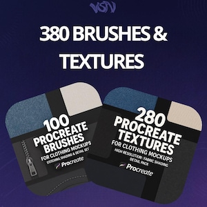 Può includere: Un pacchetto di design digitale per Procreate con 380 pennelli e texture. Include 100 pennelli Procreate per mockup di abbigliamento, cuciture, ombreggiatura e set di dettagli, più 280 texture per l'ombreggiatura di tessuti ad alta risoluzione. Il pacchetto è denominato "Procreate Designer Bundle".