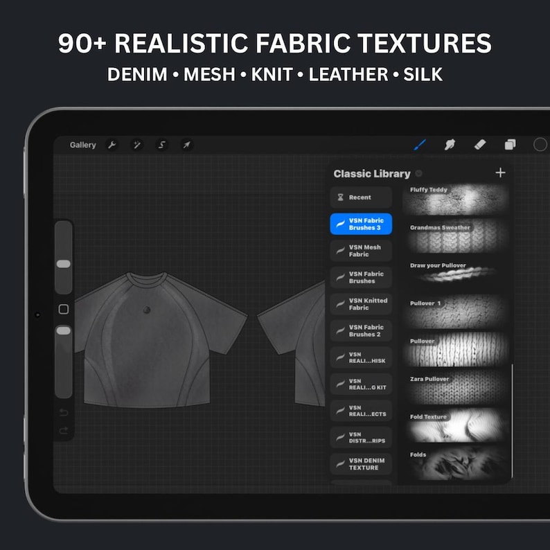 90+ Fabric Texture Brushes for Procreate, Denim Knit Mesh Leather ...