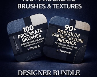 190+ Procreate Texture Pack + Procreate Brush Bundle -Denim Knit Mesh Leather Silk Fabric Pattern Brushes-Fashion Design & Textile Artwork