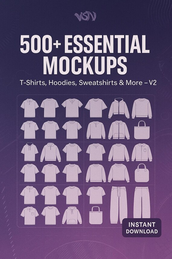 500+ Clothing Mockup Pack, T-Shirts Hoodies Sweatshirts Templates, Streetwear & Merch Bundle for Brand Visuals, Instant Digital Download V2