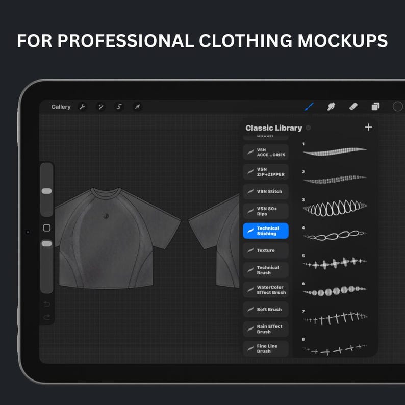 100+ Procreate Fashion Brushes for Clothing Mockups, Stitch Shade & Texture Set for Designers, Digital Illustrators and Streetwear Creatives image 2