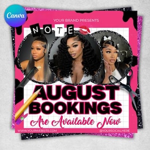 August Booking Flyer, DIY Flyer Template Design, August Appointment Flyer, Hair Lash Instagram Post, Book Now Flyer, Premade Business Flyer