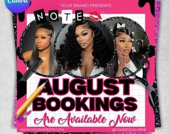 August Booking Flyer Template, Hair & Lash Instagram Post (DIY)