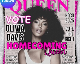 Homecoming Queen Magazine Flyer, Pink Vote Flyer (Digital Download)
