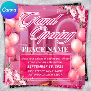 Grand Opening Flyer Template, Business Launch Flyer Poster Invitation Design, Grand Opening Invitation Flyer, Small Business, Canva Template