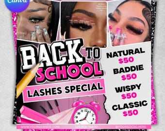 Back To School Lash Flyer Template, Hair Flyer, August Booking (Canva)