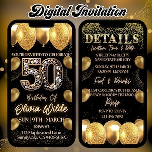 Digital 50th Birthday Invitation, Animated Dinner Party Evite, Rose Gold Fifty Invite For Women, Self Editable Itinerary eCard For Her
