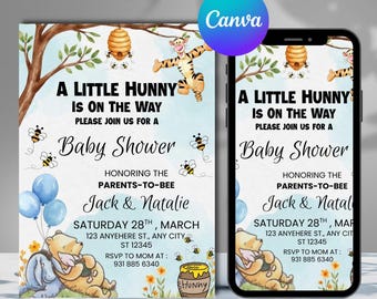Editable Baby Shower Invitation – Gender Neutral Bear Theme (Digital Template)