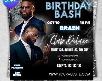 Birthday Party Flyer, Men's Birthday Flyer, Birthday Boy, Event Flyer, Club Flyer, Birthday Bash, Cancer Birthday Flyer, Canva Template