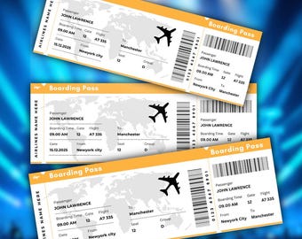 Editable Airline Ticket Template, Personalized Boarding Pass (Digital Download)
