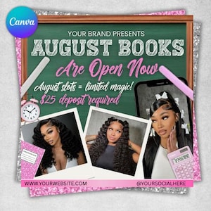 August Booking Flyer, Back To School Flyer, Summer Flyer, Canva Template, Book Now Appointments, Beauty, Lashes, Make up, Nails