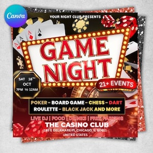 Game Night Party Flyer, Social Media Party Announcement Editable GAME NIGHT Party Invitation,DIY Canva Template, Game Night Pary Canva Flyer