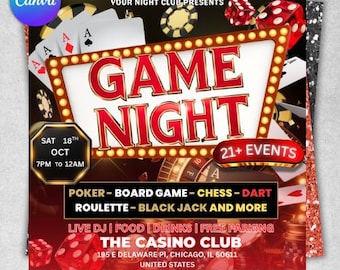 Folleto para fiesta de juegos, anuncio en redes sociales (plantilla de Canva para crear tú mismo)