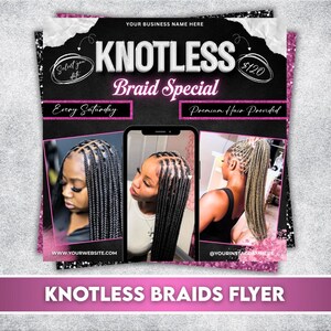 Knotless Braids Flyer Template: Braids Pricelist, Special Deals (Canva Editable, Digital Download)