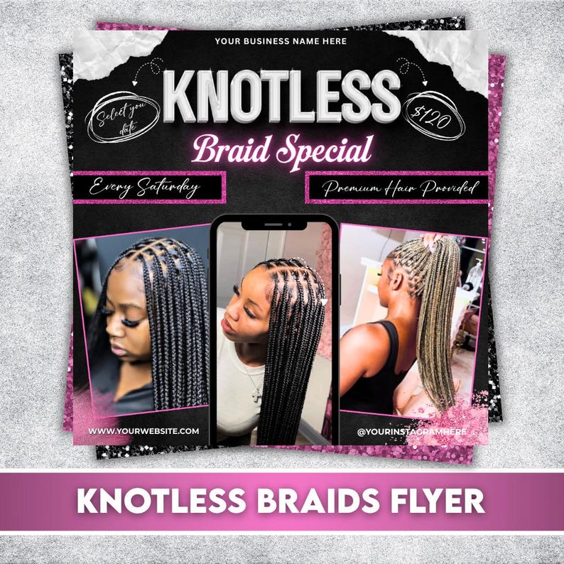 Knotless Braids Flyer Template: Braids Pricelist, Special Deals (Canva Editable, Digital Download)