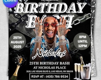 Birthday Party Flyer, Men's Birthday Flyer, Birthday Boy, Event Flyer, Club Flyer, Birthday Bash, Cancer Birthday Flyer, Canva Template