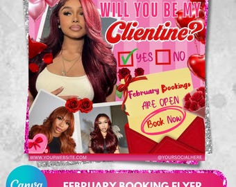 Valentine's Day Booking Flyer, Hair, Lash, Makeup Template (Digital Download)